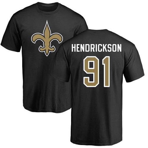 Men New Orleans Saints Black Trey Hendrickson Name and Number Logo NFL Football #91 T Shirt->new orleans saints->NFL Jersey